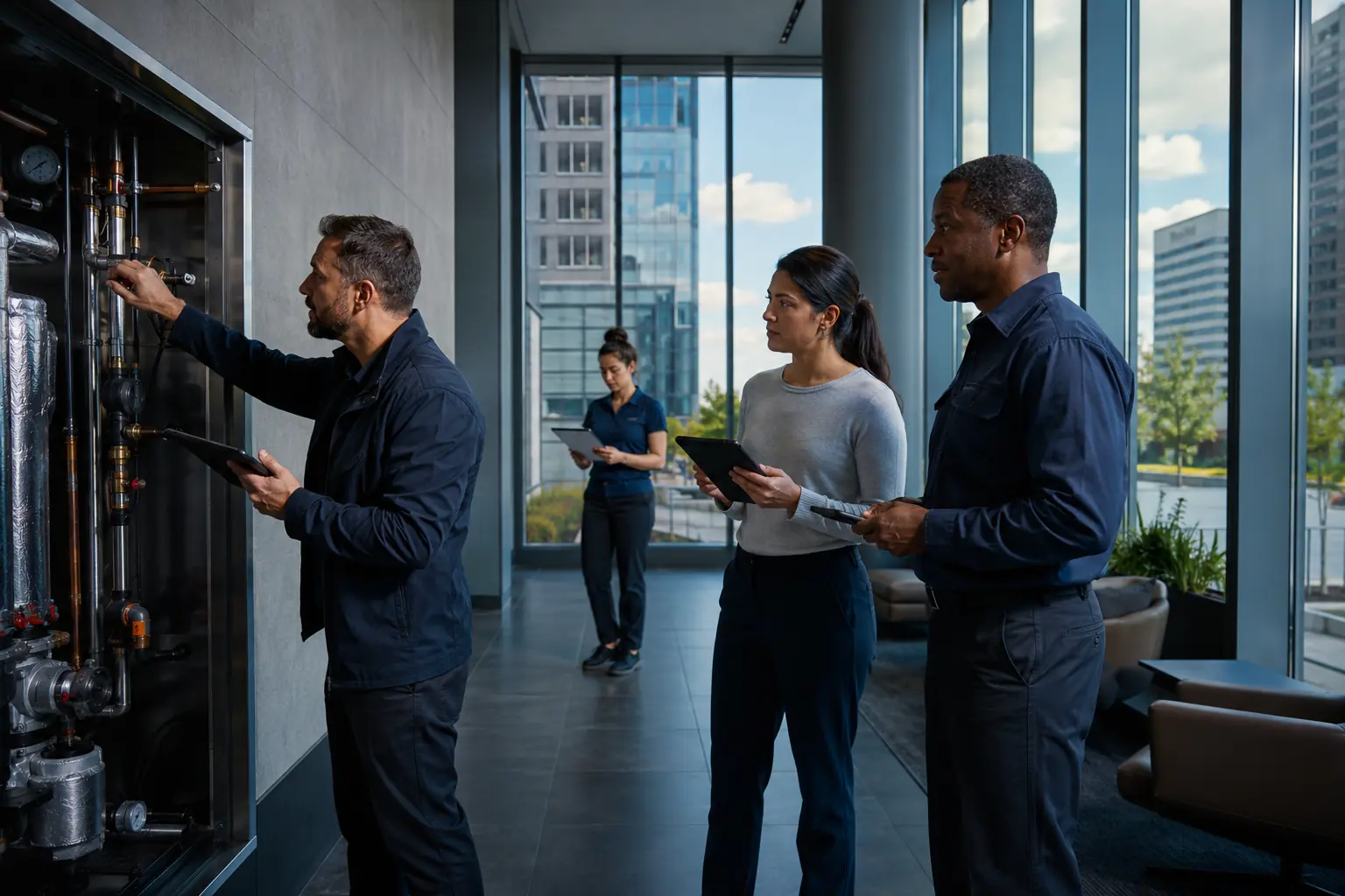 ELR Facilities professionals inspecting commercial building systems